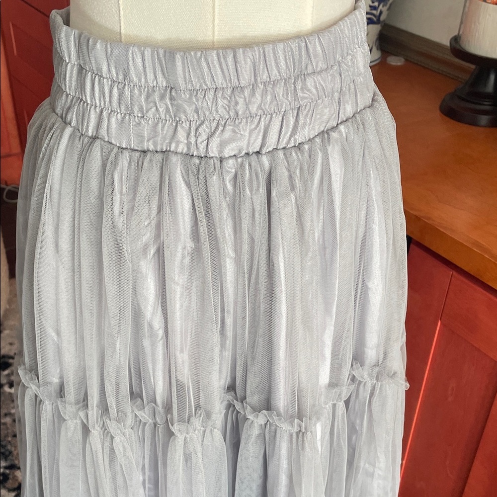 Ryu Light Gray Midi Skirt TULLE Holiday NWT Small - Picture 6 of 8
